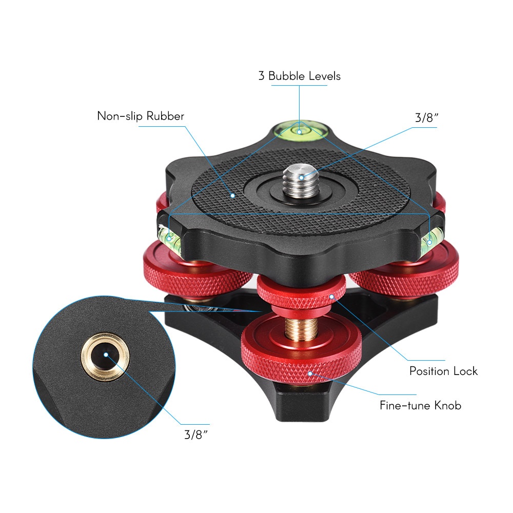 LP-64 Tripod Leveling Base Tri-wheel Precision Leveler with Bubble Level 3/8. 