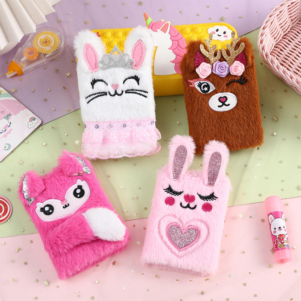 Kawaii design Bunny plush diary Decorative packaging Compact size Cartoon notebook Multiple colors Soft material Portable notepad for School Office Daily planning Writing journal Gift idea. 