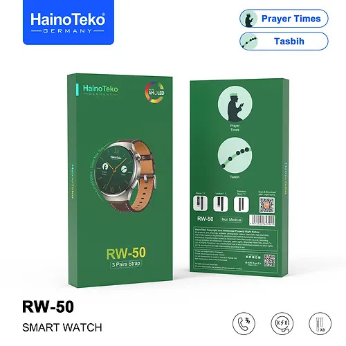 Haino Teko Germany RW50 Super Max Size Round Shape Curved AMOLED Display Smart Watch With 3 Pair Straps For Gents and Boys ( Dubai ). 