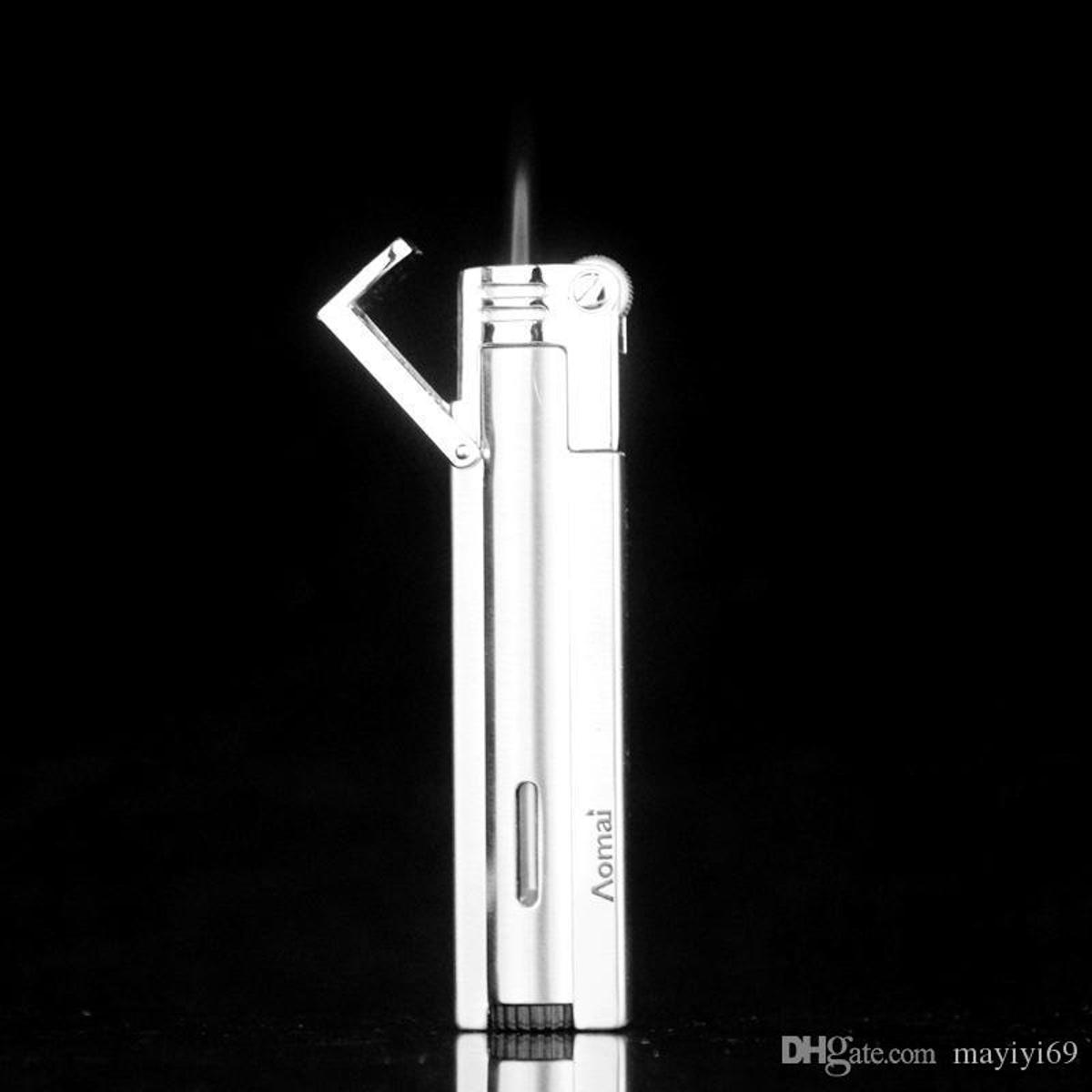 New Aomai Compact Jet Butane Lighter Torch Flip The Cap Straight Bar Grinding Wheel Lighter