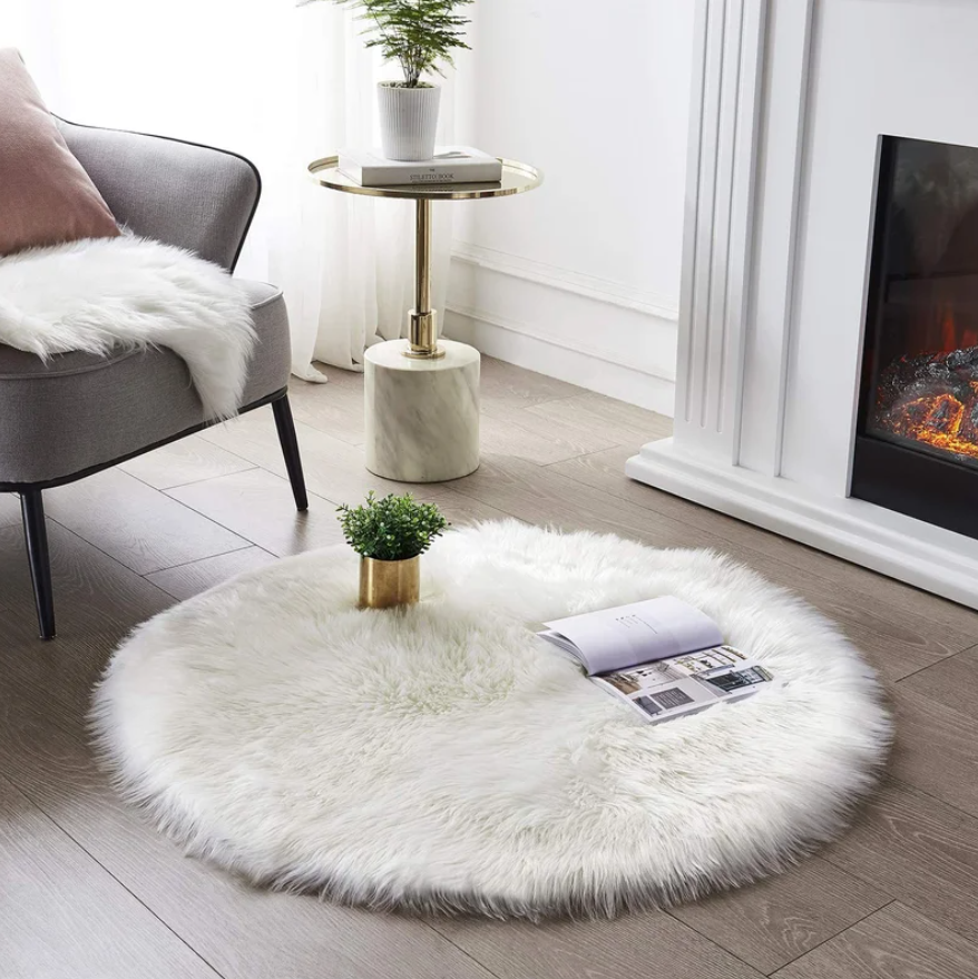 Fluffy Fur Carpet Circle shape Rugs, Soft Hairy Fur Rugs Washable Faux Fur Rug For Home Decoration Sofas Cushions Mat Soft Carpet Sheepskin Rug (1pc, 70*70cm Circle)
