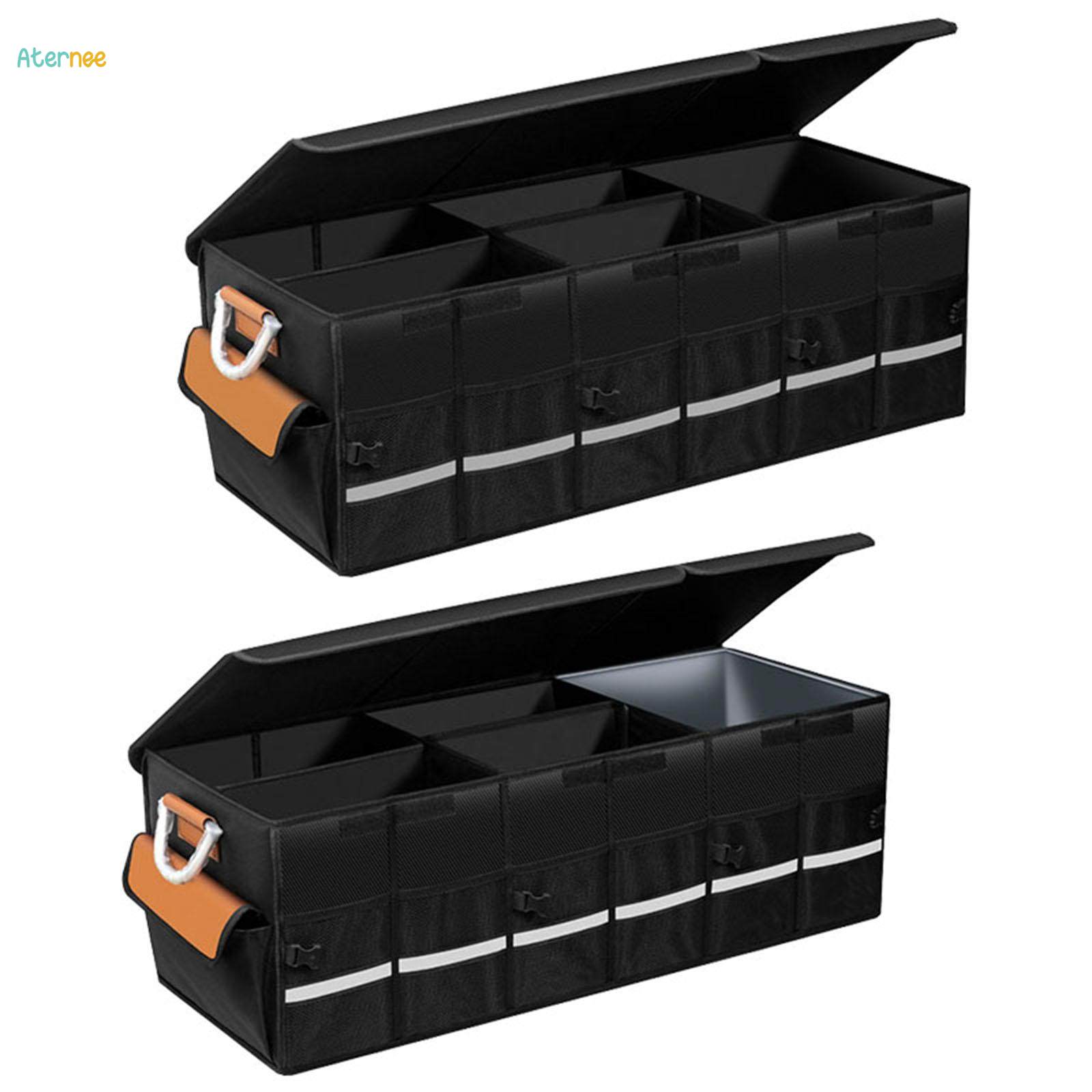 100L Car Trunk Organizer Foldable Cargo Storage Box Bag Mesh Pockets Case with Handles and Lid for. 