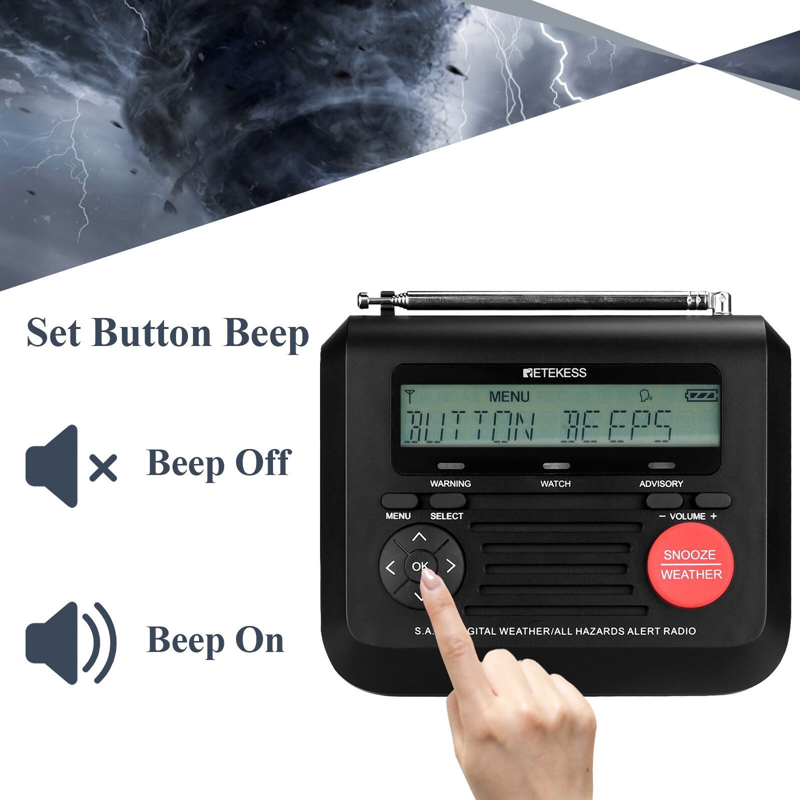 Retekess TR625 NOAA Emergency Weather Alert Radio, S.A.M.E. Localized Programming, with Trilingual Display, 60+ Emergency Alerts, Alarm Clock (Black). 