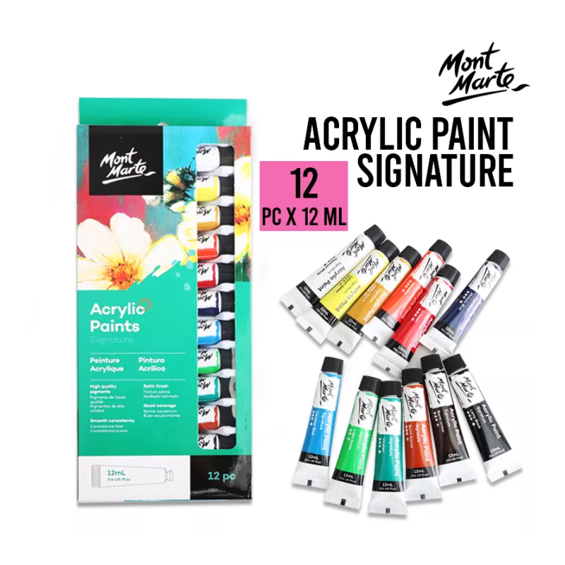 Mont Marte Signature Acrylic Paints 12pc x 12ml (0.4oz). 