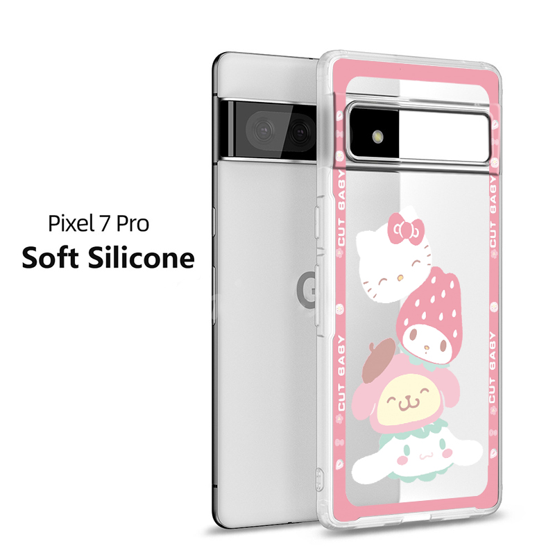 Anime Hello Kitty Kuromi For Google Pixel 8 7 6 Pro 6a 5 5a 4 4a XL 5G Transparent Soft Phone Case Shockproof Cover. 