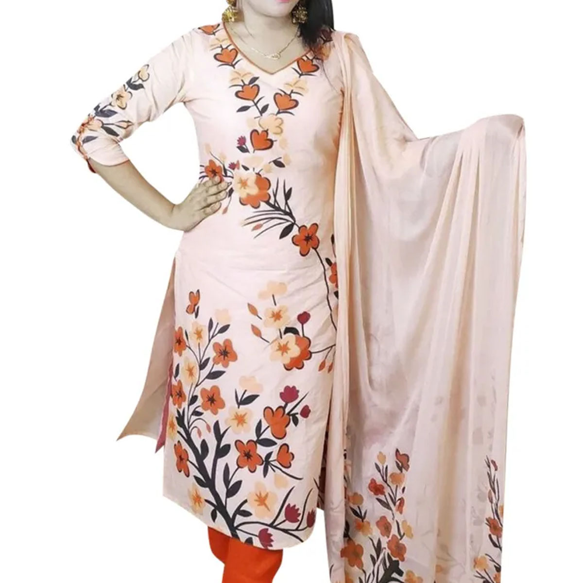 Pirozak Color Joypuri Cotton Unstitched Screen Print Three-Piece Dress - Elegant Choice for All Occasions