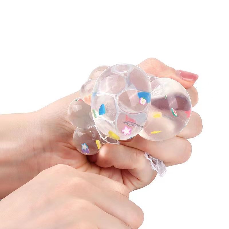 Kid Adult TPR Hand Squishy Ball with Net Rainbow Slime Glow Stress Relief Toy Squeeze Mesh Glitter Gel Bead Sensory Fidget Gfit. 