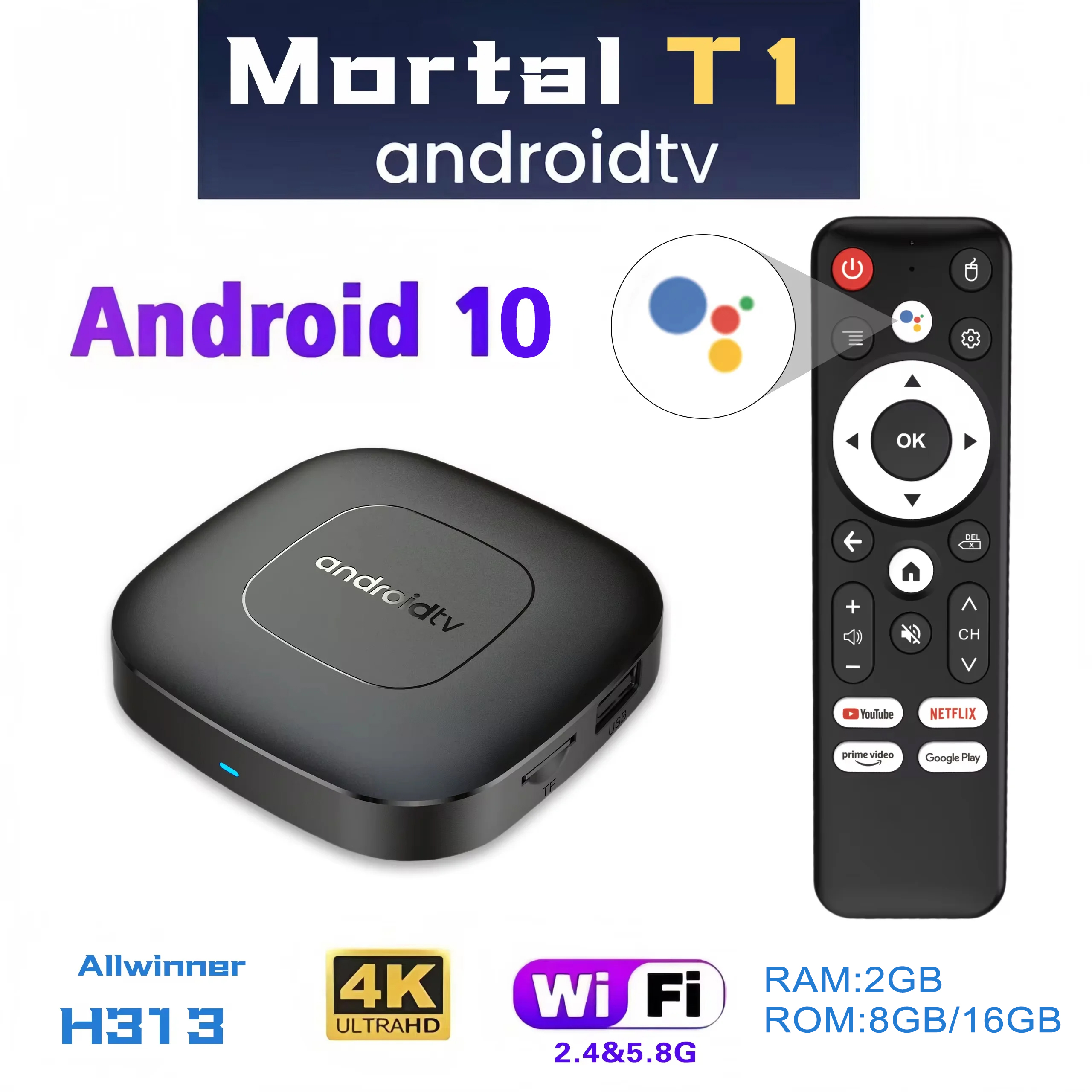 Mortal T1 Android10.0 Smart Home Theater TV Box Support Bluetooth Allwinner H313 Dual2.4G&5G Wifi 4K HDR10 Set Top Box. 