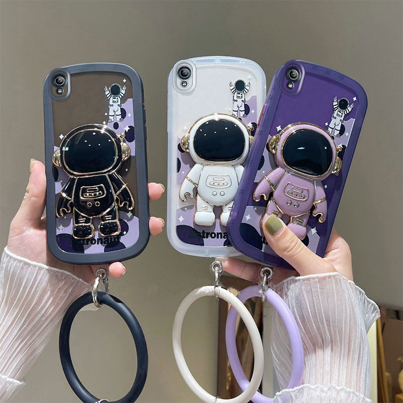 AnDyN Phone Case For Vivo Y91C Y1S 1820 Astronaut luxury Texture Silicone Soft Shell Case with bracket and wrist strap bracelet. 