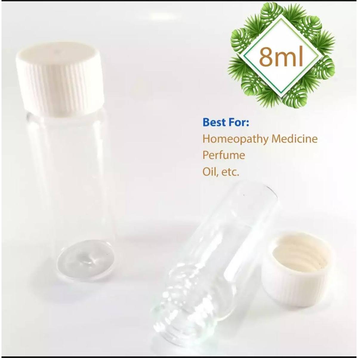 Homeopathy Medicine Small Tiny Empty Clear Glass Bottle With Cap - 8 ml (100pcs)