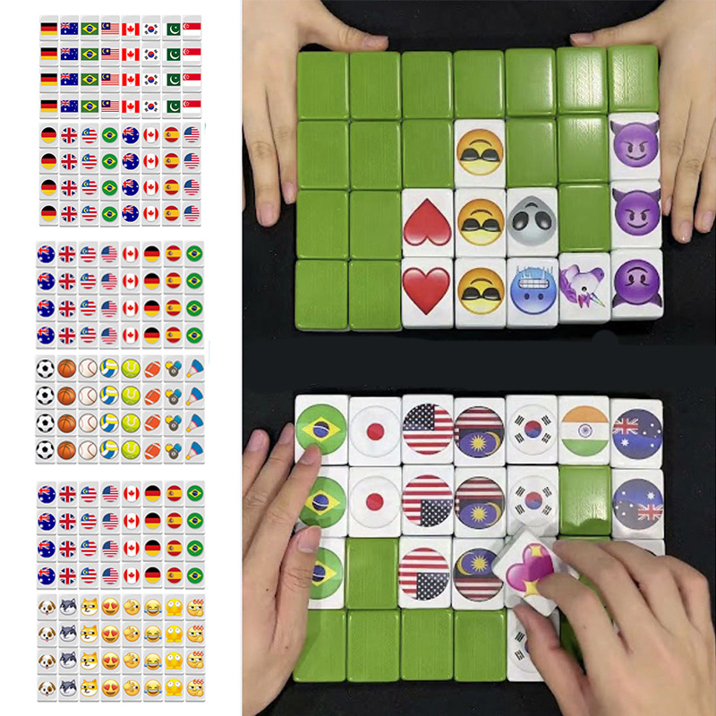 64 Blocks Tiktok Seaside Escape Mahjong Tile Game with Pattern of Flag Ball 1/2 Players Funny Parent Child Party Game Toy Gift ﻿. 