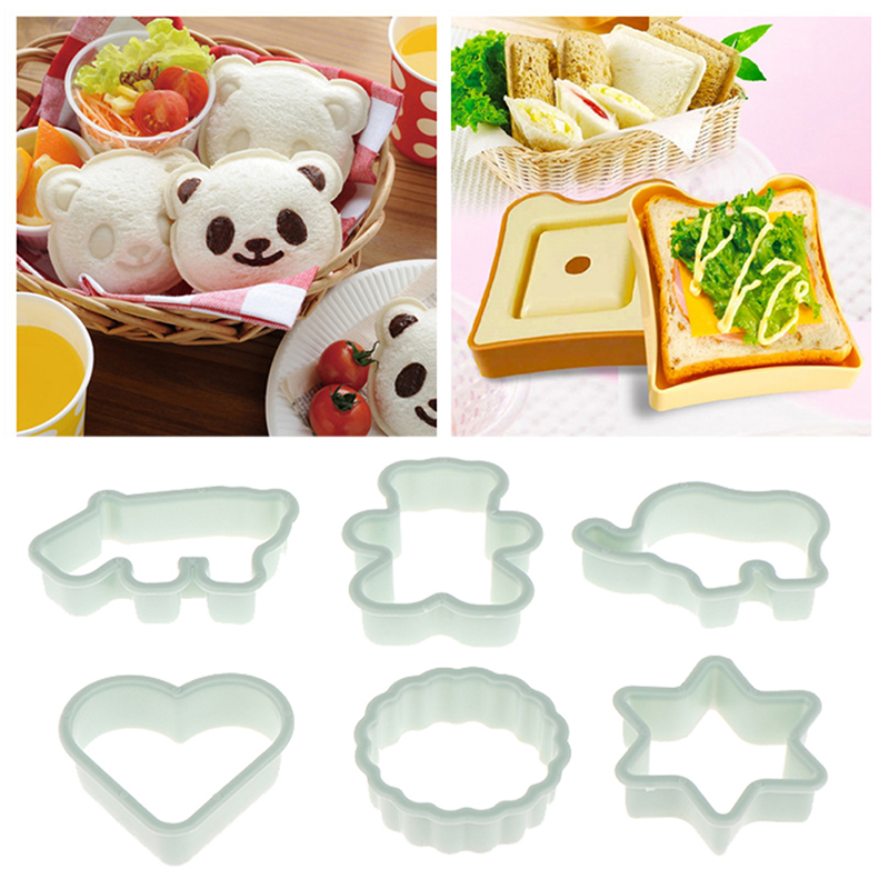 6Pcs/set Sandwich Sushi Biscuit Cutters Animal Shaped Plastic Cookie Pastry Mold