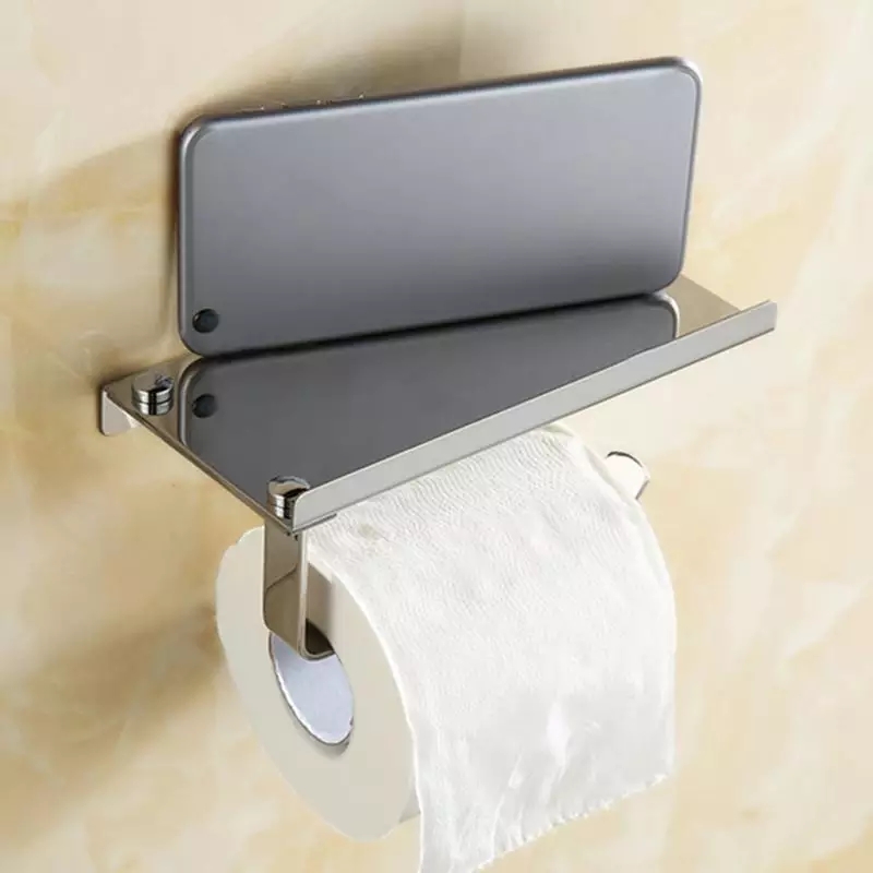 Wall Mount Toilet Paper Holder with Phone Shelf 304 Stainless Steel Toilet Paper Roll Holder Tissue Holder Bathroom Accessories-MHN