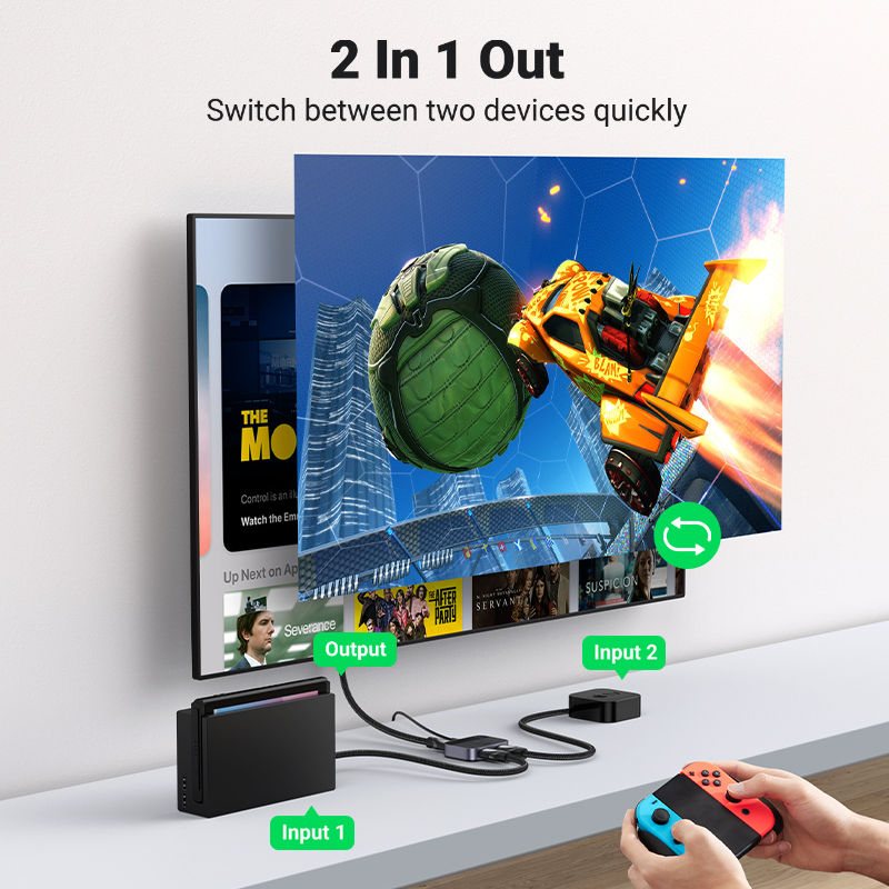 UGREEN HDMI 2.1 Switch 8K 60Hz 2 in 1 Out HDMI Switcher Splitter Supports 3D, CEC, HDR, Dolby High Speed 48Gbps 4K 120Hz Converter For PS5 PS4 Fire-Stick Xbox Player. 