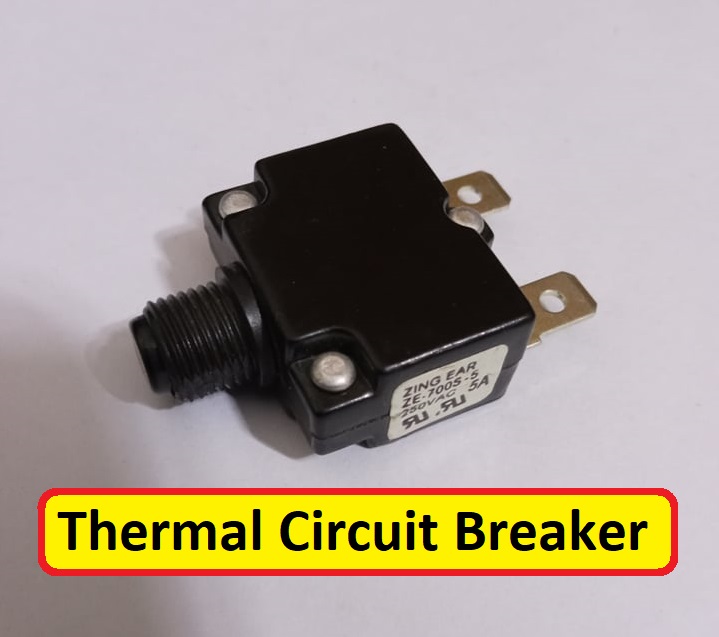 Thermal Circuit Breaker AC 250V 5A Zing Ear ZE-700S-5A Push Button Manual Reset Circuit Breaker With Quick Connect Terminals. 