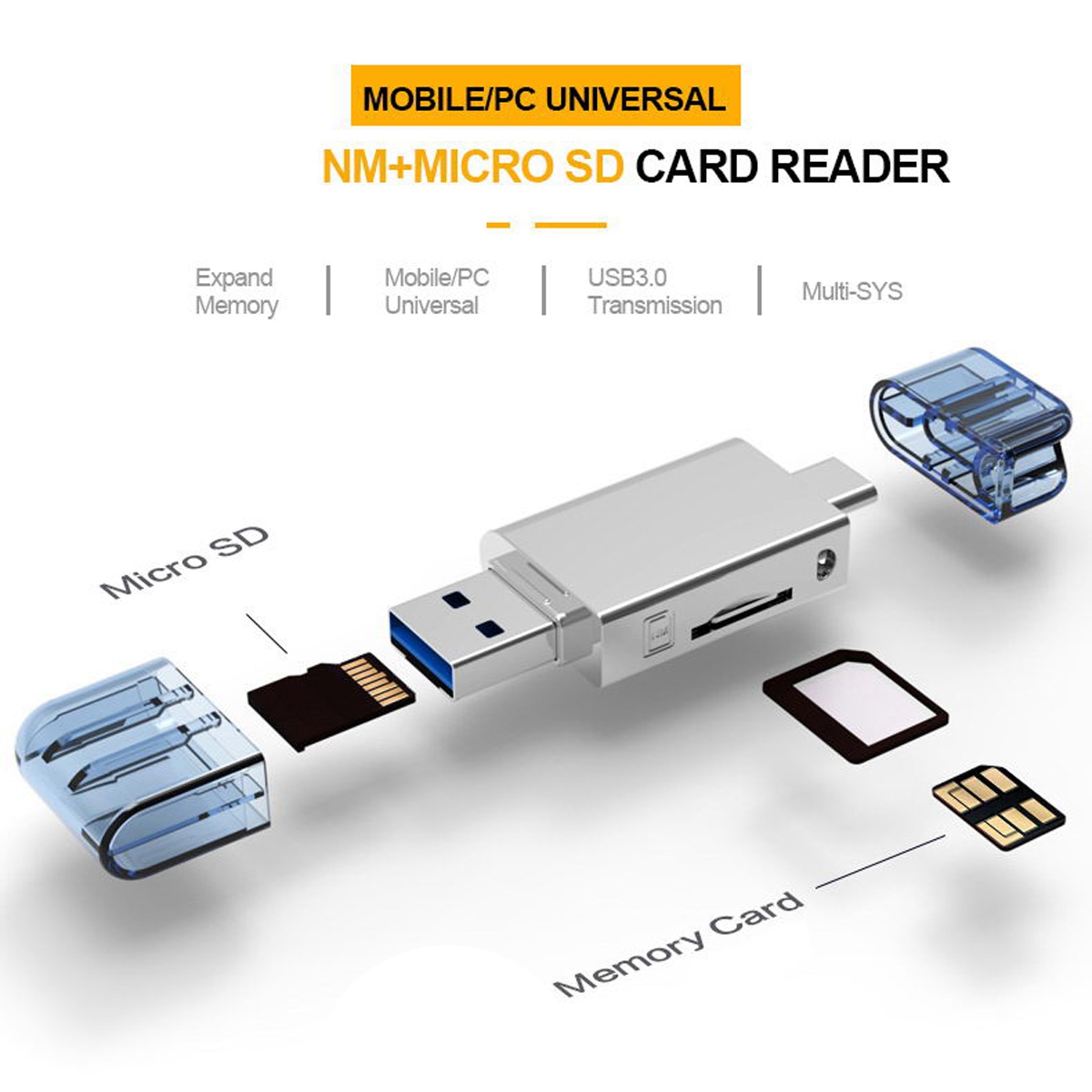USB-C Type C /USB 2.0 to NM Nano Memory Card NM High-Speed Reader for Huawei Cell Phone & Laptop. 