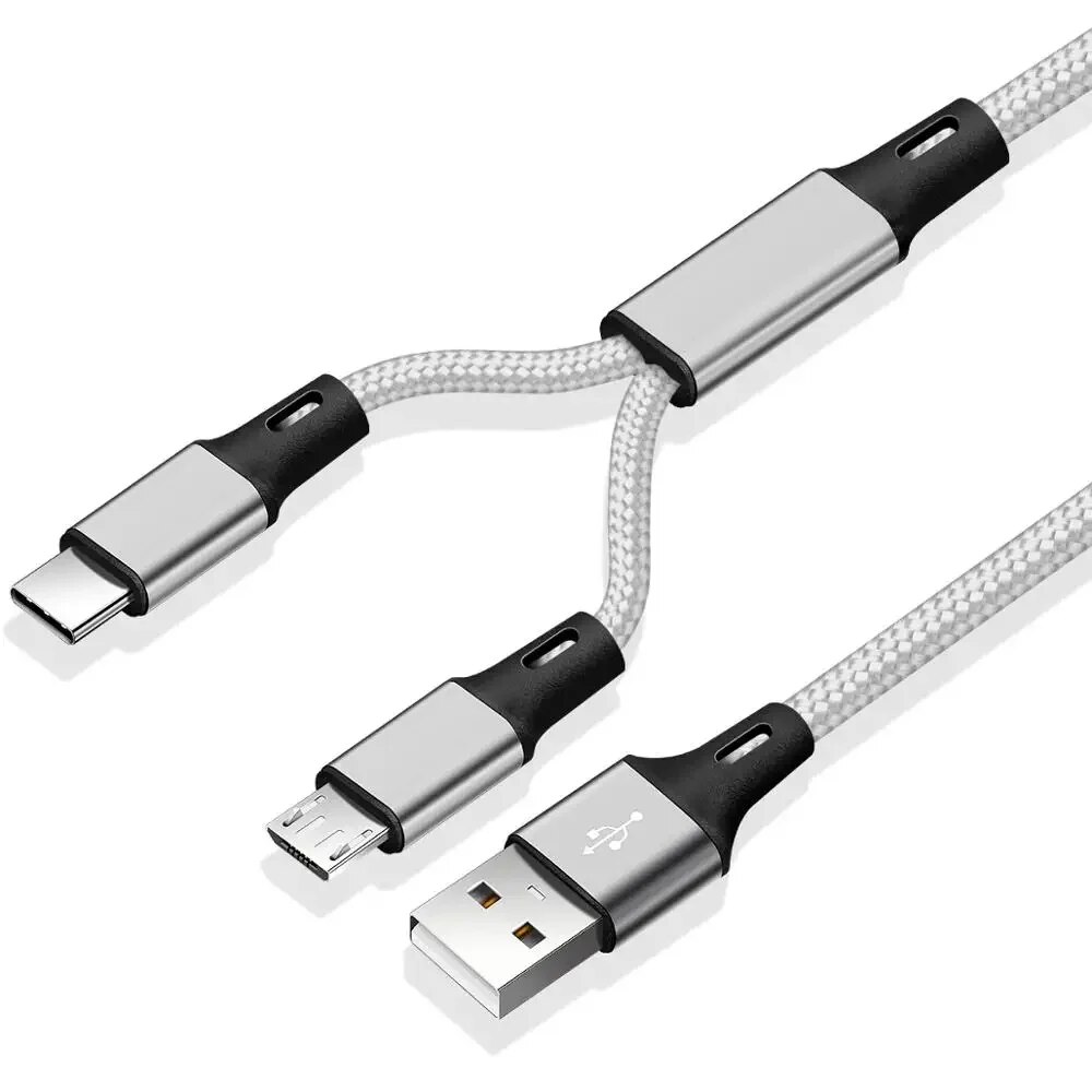 2 In 1 Micro USB Cable Type C Cables Fast Charge Charger Cable Tablet Phone Charge Cord 2in1 Nylon Braided Mobile Android Wires. 