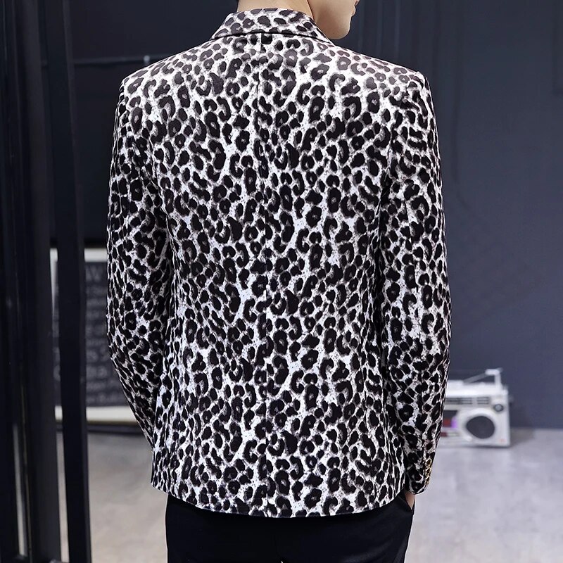 High Quality Blazer Men's Leopard Print Elegant Fashion Party Shopping Premium Simple Business Casual Gentleman Slim Fit Jacket. 
