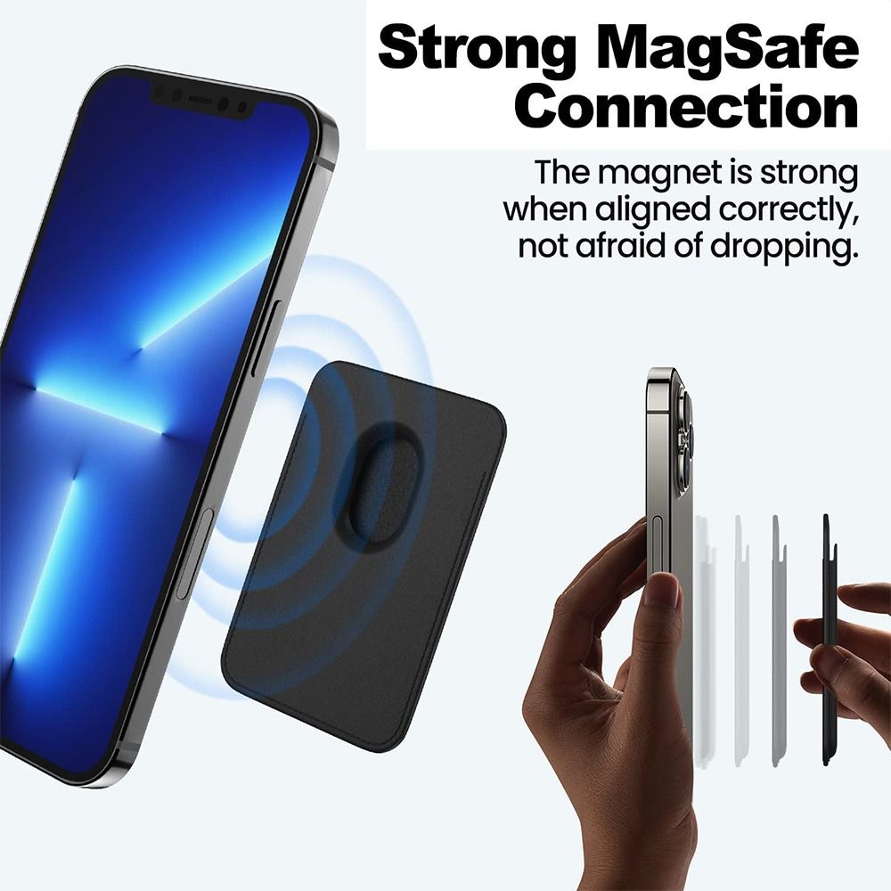 Magnetic Card Holder Wallet Stand ID Card Holder RFID Blocking Thin Wallet Compatible with Apple MagSafe Wallet for iPhone 14/13. 