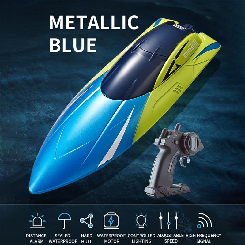 Rc Boat 2.4G Dual Rudder Motor Waterproof High Speed Boat Toys 24 X 8 X 6cm Blue