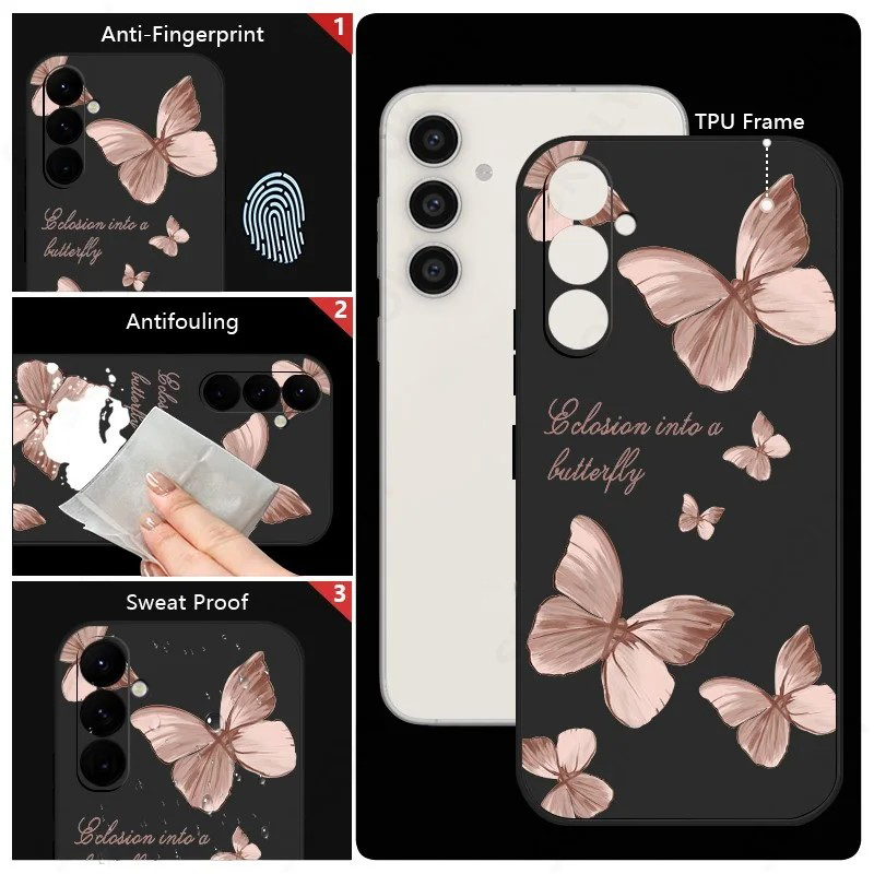Butterfly Pattern Hand Lanyard Case For Samsung Galaxy S22 S23 S24 Ultra S23 FE A55 A53 A54 A35 A15 5G Soft Silicone Phone Cover. 