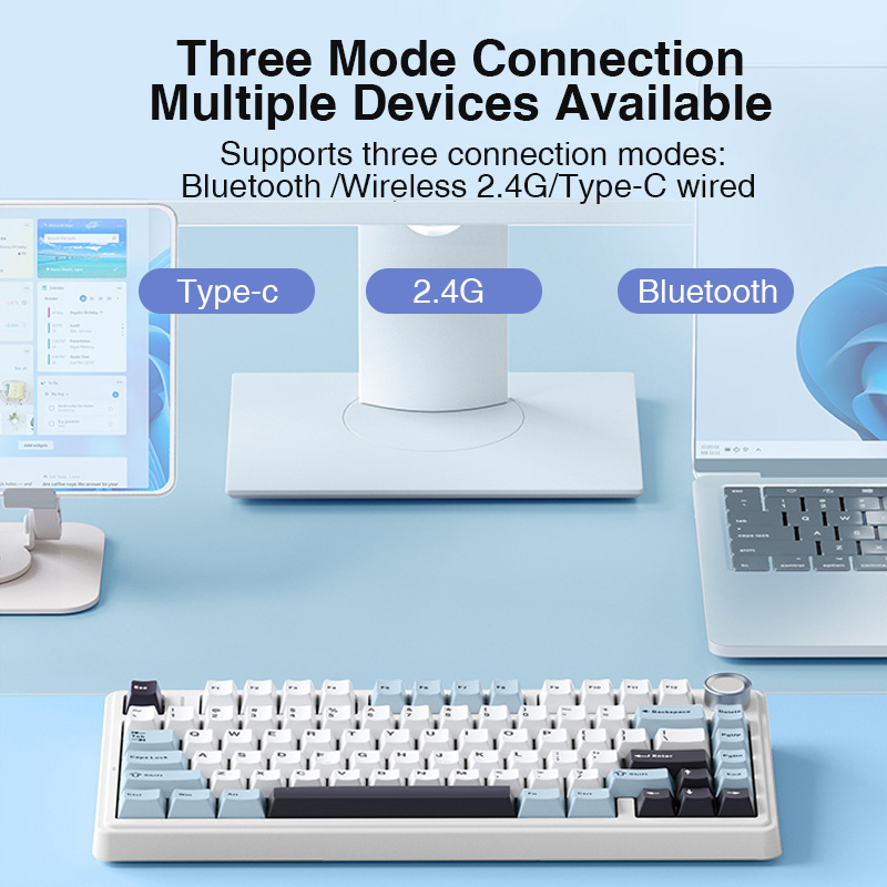 AULA F75 2.4G Wireless/Bluetooth/Wired Gaming Mechanical Keyboard RGB Customized 75% Layout OEM Profile Gasket Structure. 