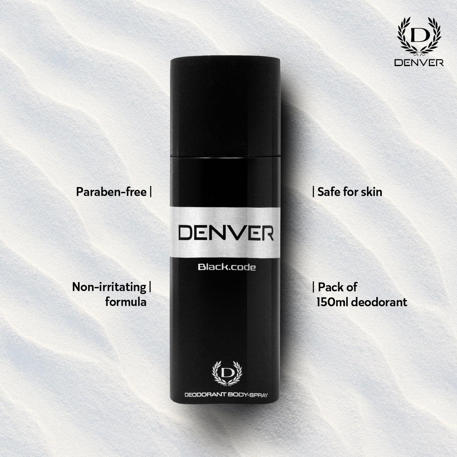 DENVER - Black Code Deodorant Body Spray | Long Lasting Deodorant for Men - 165ML. 