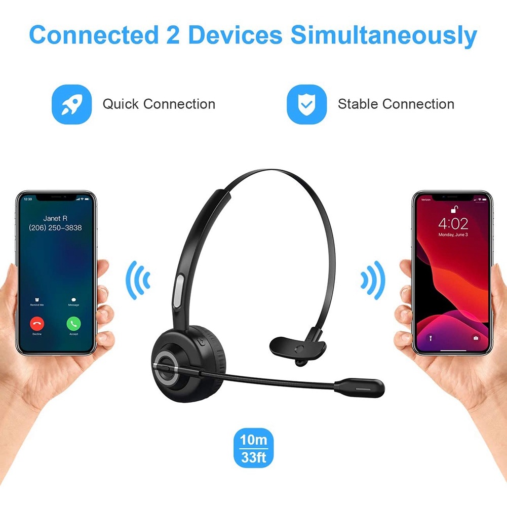 Bluetooth Headphones with Microphone, Wireless Headset on Ear, Noise Canceling PC Headset for Cell Phones PC Tablet. 