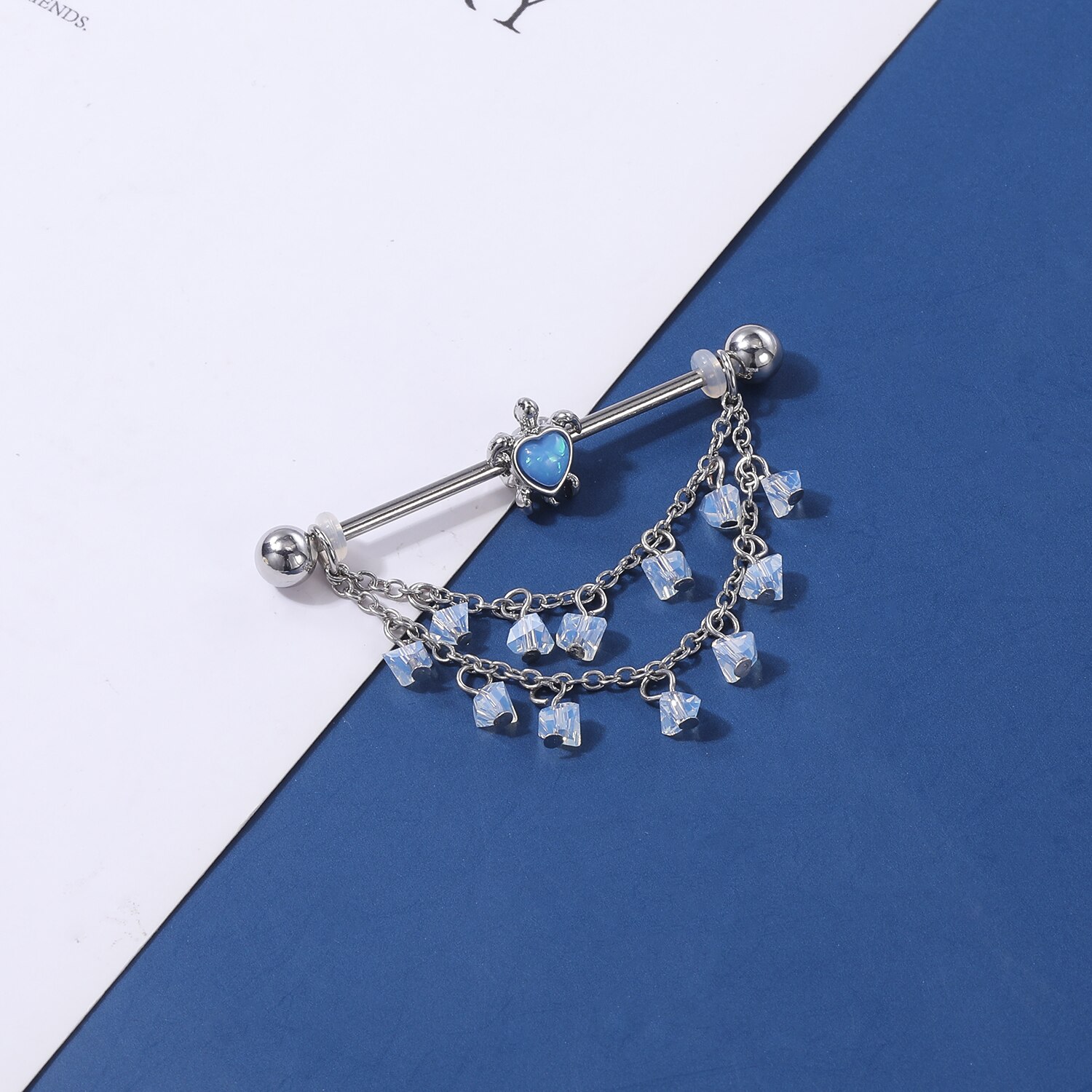 AOJ 14G Industrial Barbell Piercing Gold Plated Drop Earring Chain Stainless Steel Ear Decoration Earring Pearl Opal Star Women. 