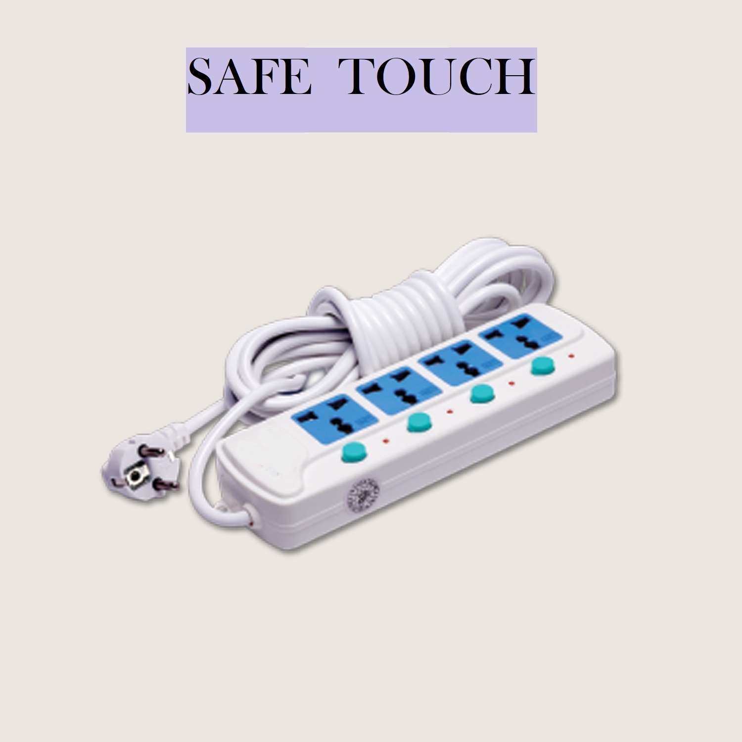 SAFE TOUCH ST-814 Multiplug 4 Port Extention Socket White Multi Plug