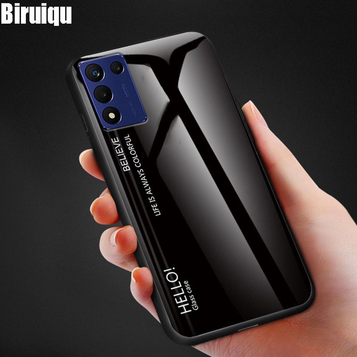 Biruiqu For Realme 9 5G Speed Edition Shockproof Gradient Tempered Glass Back Soft Silicone Edge Case Cover