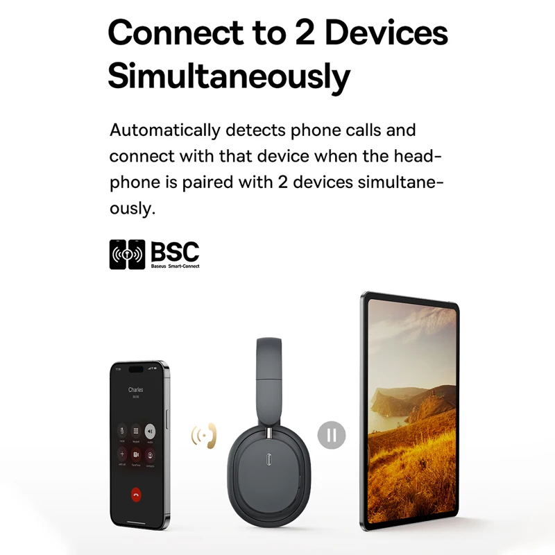 Baseus Bowie D05 Wireless Headphone Bluetooth 5.3 Earphone HIFI Level Headset 40mm Driver Foldable Over Ear Headphone 70H Time. 