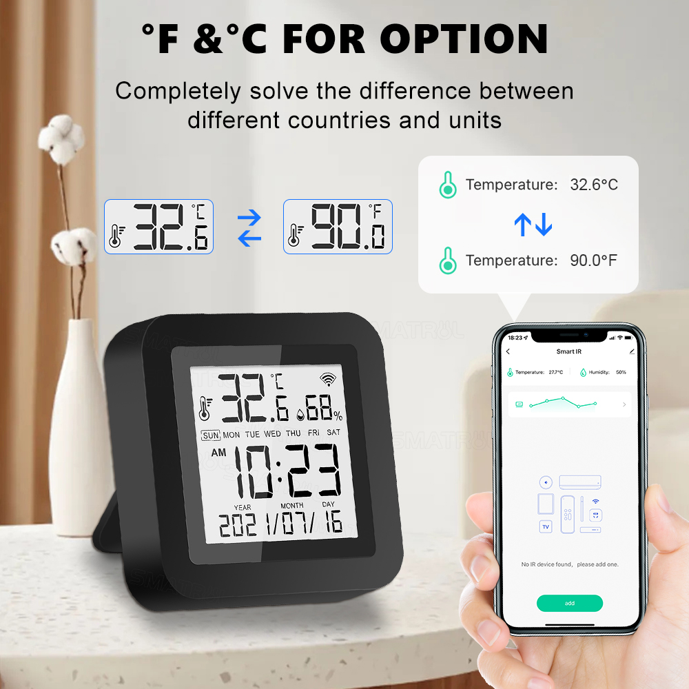 ROVF Tuya Smart Wifi IR Remote Control Universal Temperature Humidity Sensor Work for Alexa Google Home Smart Life. 