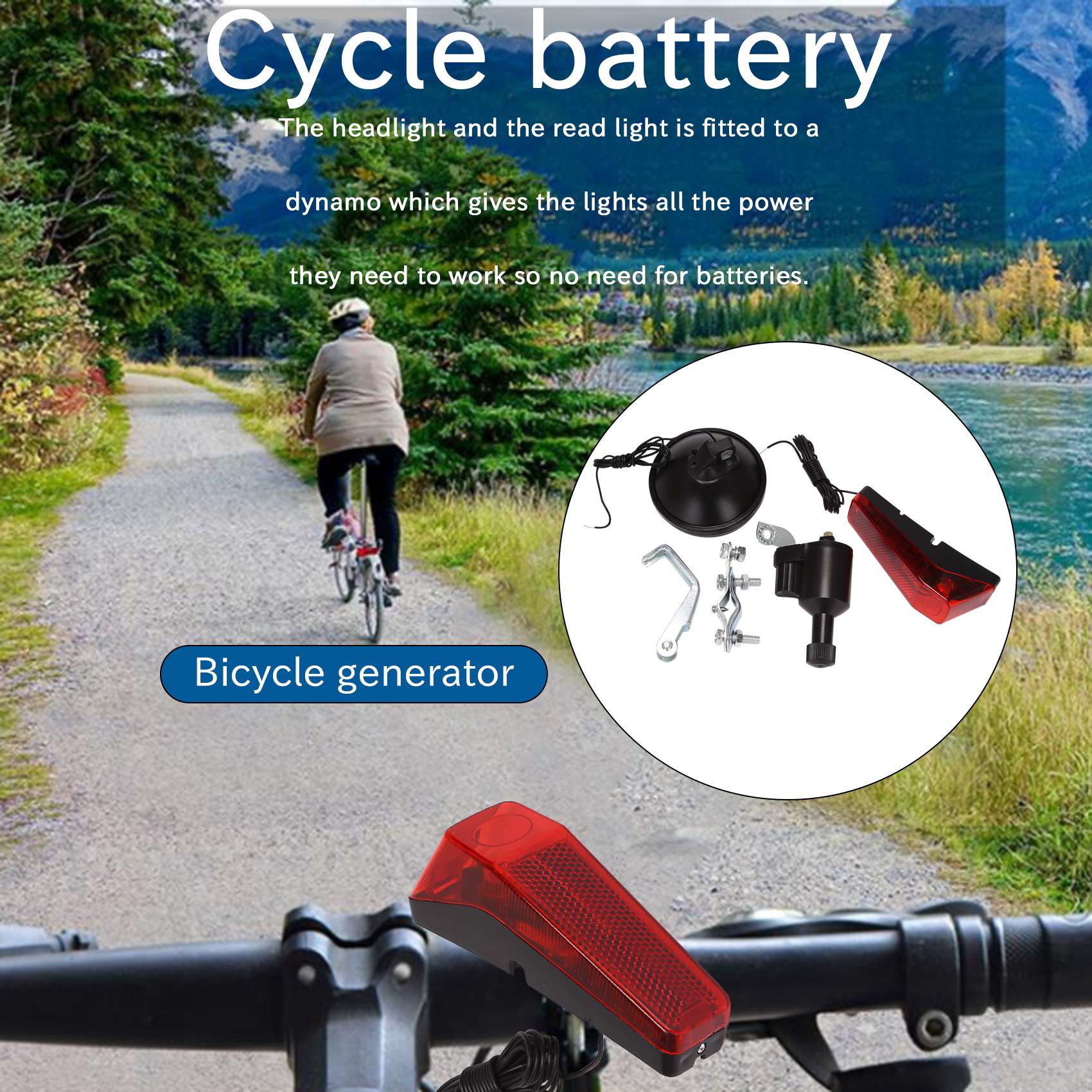 Motorized Bike Dynamo Generator Head Tail Light With Acessories. 