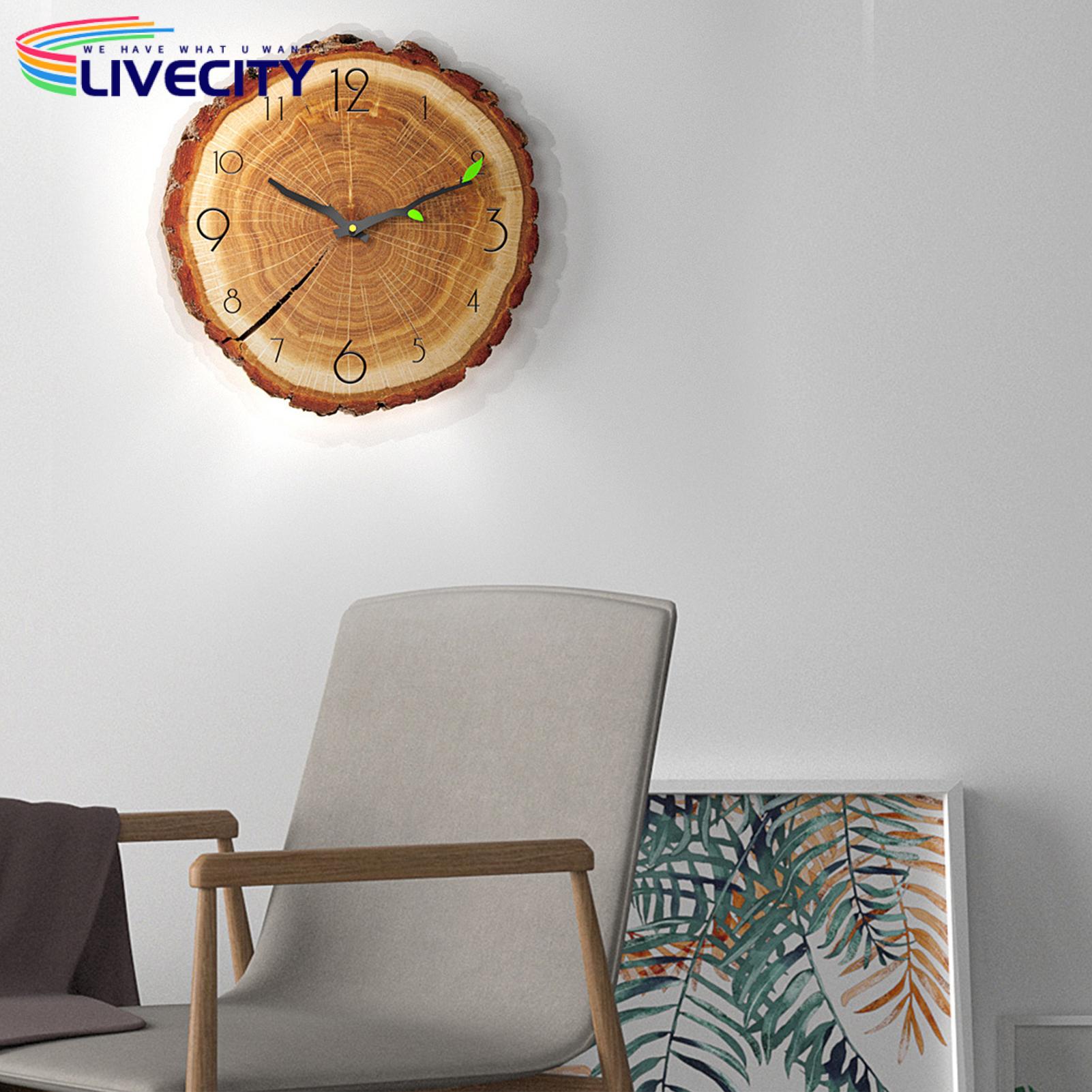 Tree Stump Wall Clock Rustic 12 Inch Wood Grain Wall Clock Silent Quartz Movement Battery Powered Unique Tree Stump Design Arabic Numerals Perfect for Southeast Asian Homes Mdf Wall Clock. 