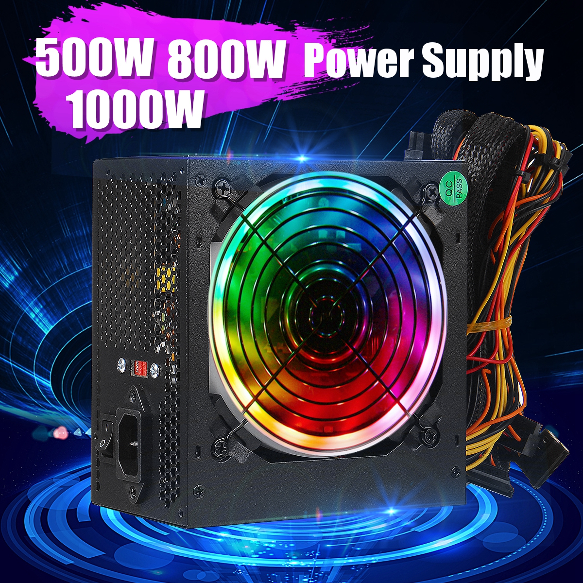 Conventional 800W Power Supply with 120mm LED Cooling Fan 24 Pin PCI SATA ATX 12V Computer Power Supply for Mainframe Computers PC. 