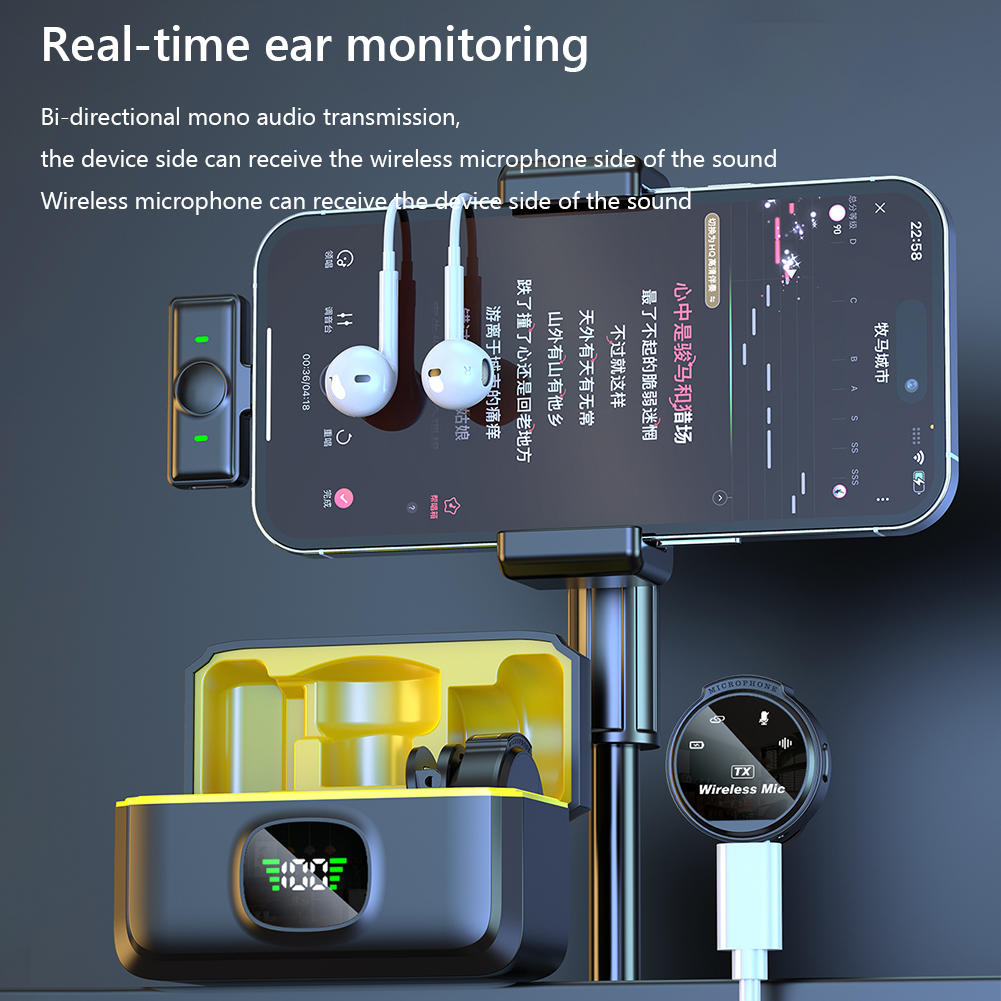 Wireless Lavalier Lapel Microphone with Magnetic Clip USB-C Noise Cancelling 50H Battery for Android Type-C for iOS Smartphone. 