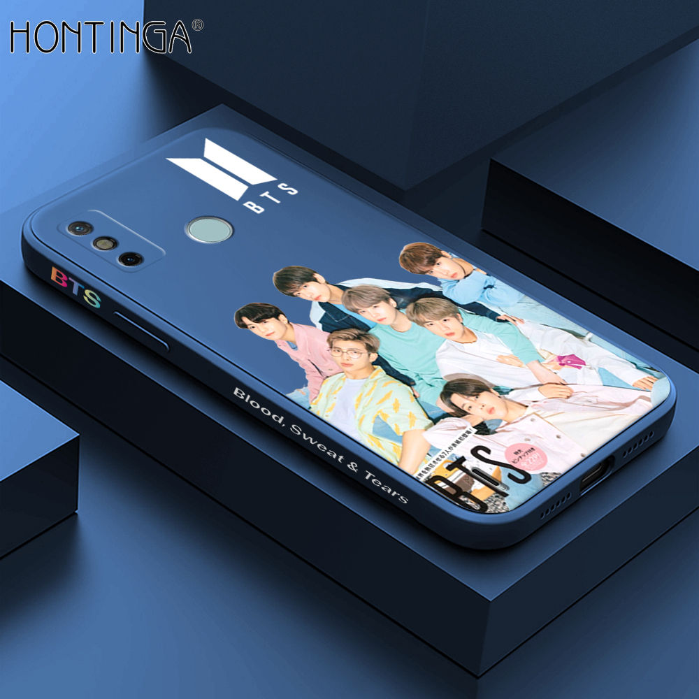 Hontinga for Tecno Spark 6 Go / Spark Go 2020 / Spark Go 2021 Back Cover Fashion Cool BTS Side Design Phone Case Square Soft Liquid Silicone Mobile Cover. 