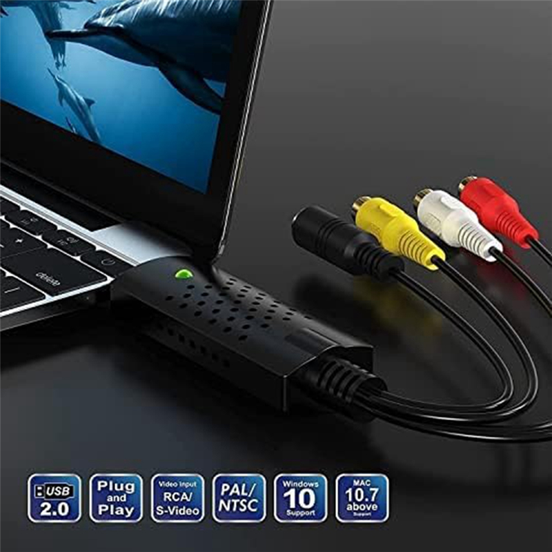 USB Video Capture Card, Audio Video Converter for RCA to USB Convert Mini DV VCR Hi8 DVD to Digital Easy to Use. 