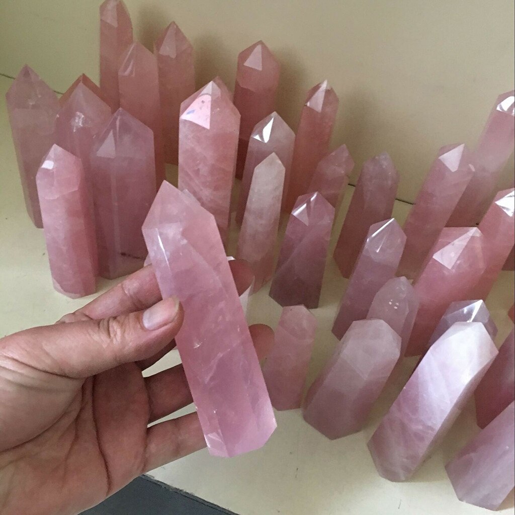 【Hannah Martin Store】40-50mm Natural Rock Pink Quartz Wand Point Healing Mineral NEW ARRIVED #20190228. 