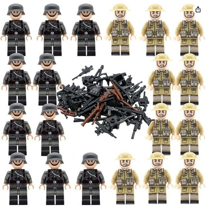 Cross-border building blocks, British army, German army, volunteers, military minifigures, building blocks, soldiers, World War II minifigures, children's toys assembly