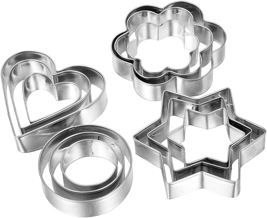Buy 12 Piece Stainless Steel Cookie Cutter, Metal Cake Vegetable Fruit Biscuit Cutters Molds Set, Hearts Flowers Stars Round Shape, Silver Online at Low Prices in India - Amazon.in