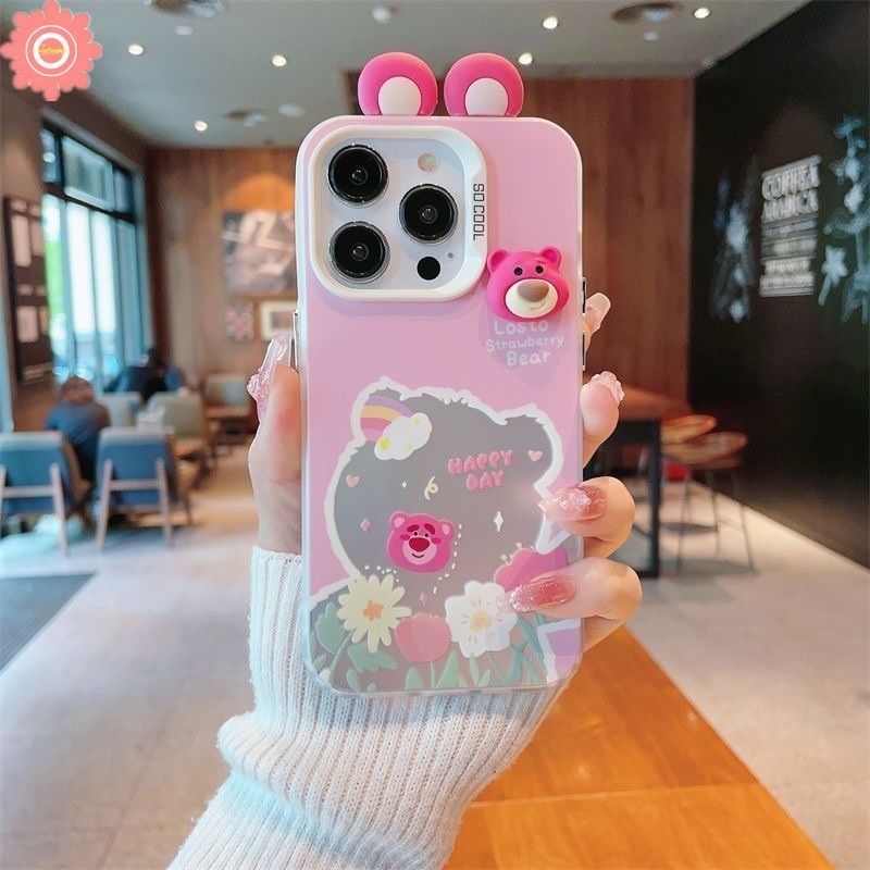 Cute Strawberry Bear Lotso Case For Redmi 12 13C 9 10C 12C A1 10A 9C 9A 10 9T Note 10 10s 8 12 9 11 13 11s Pro Poco M3 C55 C65 Pro Luxury Bracelet Cartoon Winnie DIY 3D Doll Case. 