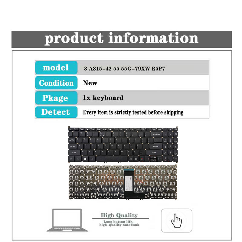 New Laptop keyboard For Acer Aspire 3 A315-42 55 55G-79XW R5P7 N19C1 N18Q13 notebook keyboard. 