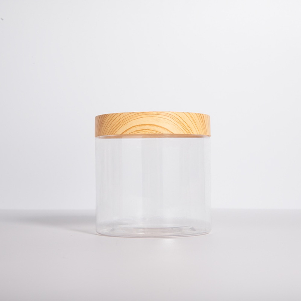 with Wood Texture Lid Clear Storage Jars Food Storage Container Wide-mouthed Moisture Proof Sealed Can Empty Transparent Seasoning Bottle Pet Food. 