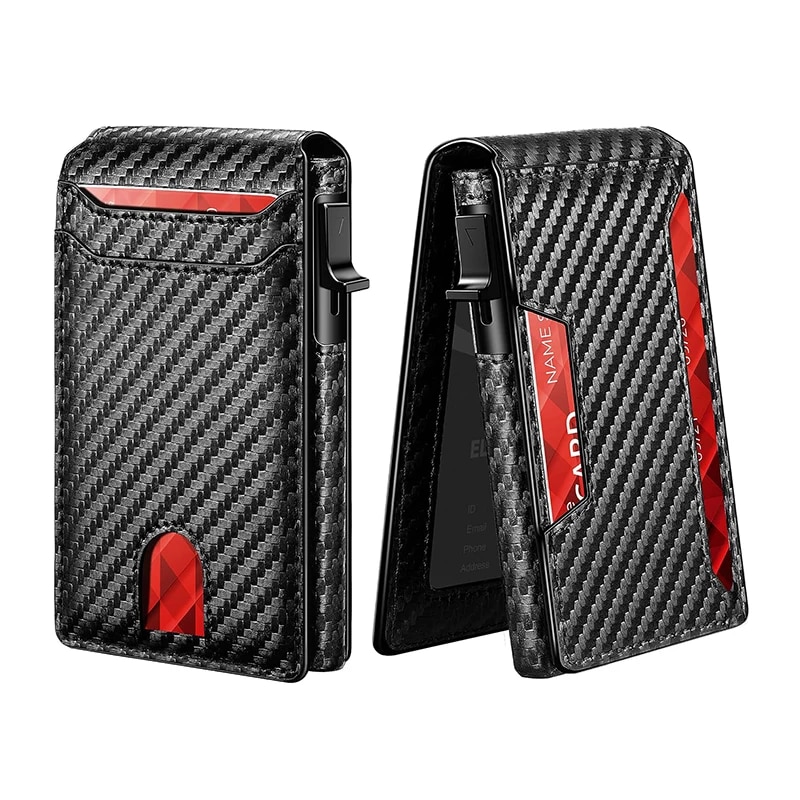 Men-Slim Minimalist Smart Wallet RFID Blocking Pop Up Wallet Credit Card Holder Bifold Carbon Fiber Wallet. 