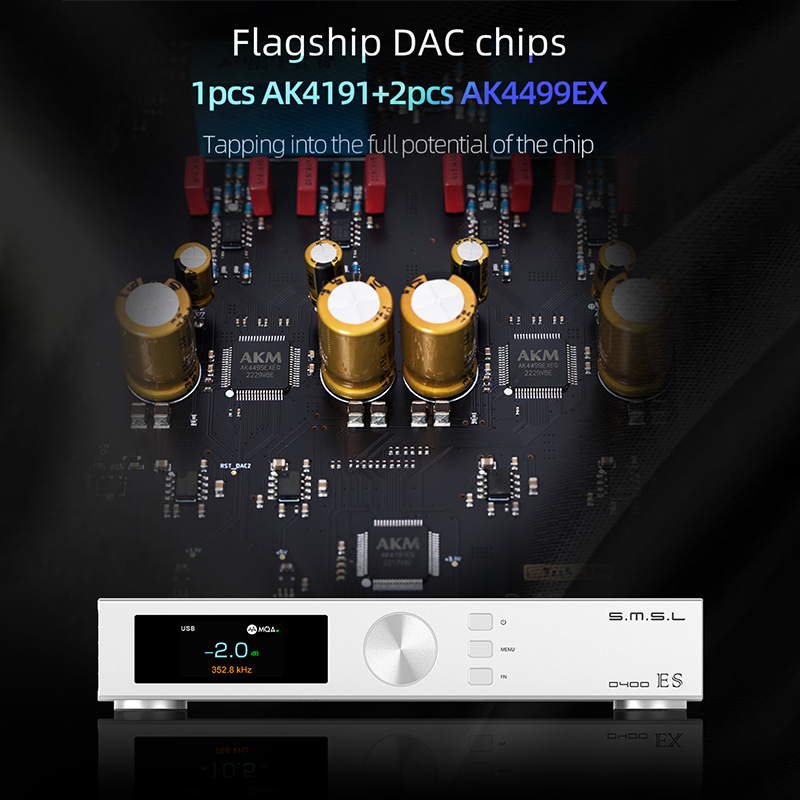 SMSL D400EX Audio Decoder DAC 1*AK4191 2*AK4499EX DAC Chips OPA1612A LME49720 XMOS XU316 MQA-CD DSD512 32bit/768kHz Blutetooth. 