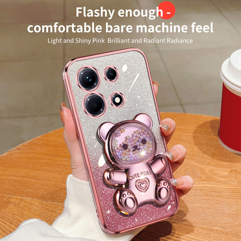 For Infinix Zero 30 4G 5G X6731 X6731B Smart 7 HD X6515 X6516 Tecno Spark Go 2023 Tecno POP 7 Pro BF7n BF6 BF7 BF7h Case With Teddy Bear Quicksand Colored Bead Three-dimensional Bracket. 