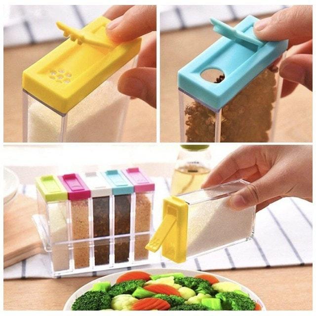 Six-piece Set Transparent Plastic Seasoning Box Salt and MSG Seasoning Can. 