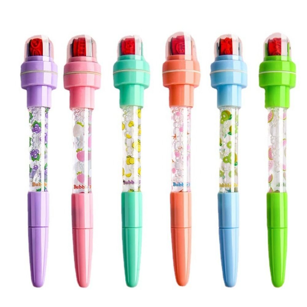 Cartoon With Light Bubbler Pen With Stamp 5 In 1 Sensory Seal Roller Stamp Pen Multifunctional Writing Signing Bubble Blowing Pen Scrapbooking